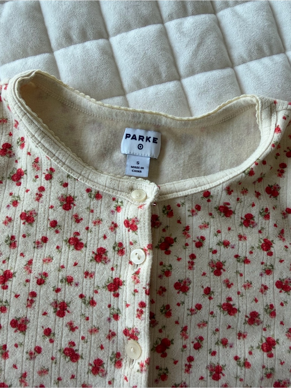 Parke x Target Pointelle Cream Floral Set with Red Flower Print - Picture 5 of 7